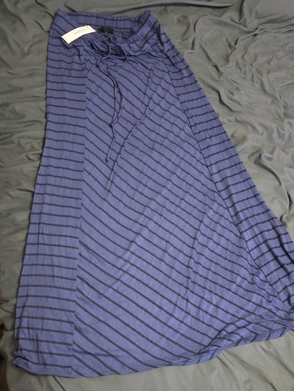 Striped Blue Maxi Skirt with Drawstring Waist